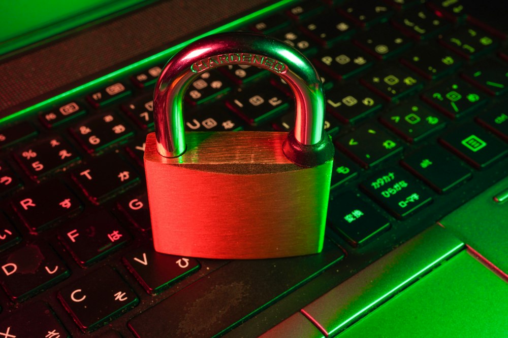 Padlock on a keyboard representing cybersecurity